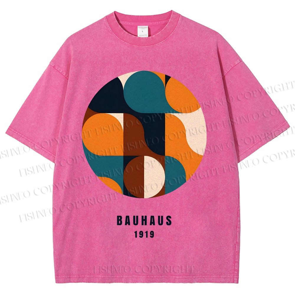 Unisex Bauhaus Geometric Color Blocks Printed Washed Tee
