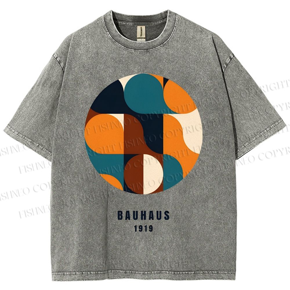 Unisex Bauhaus Geometric Color Blocks Printed Washed Tee