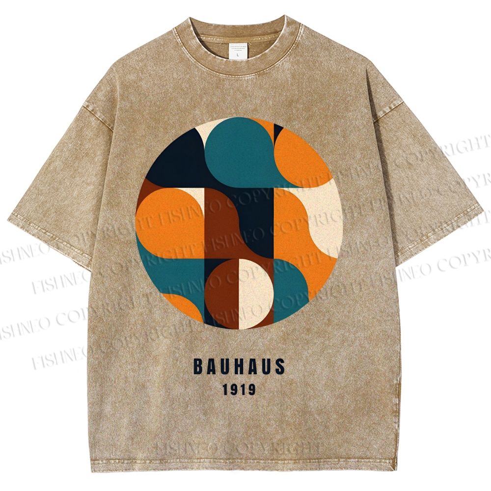 Unisex Bauhaus Geometric Color Blocks Printed Washed Tee
