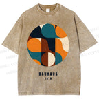 Unisex Bauhaus Geometric Color Blocks Printed Washed Tee