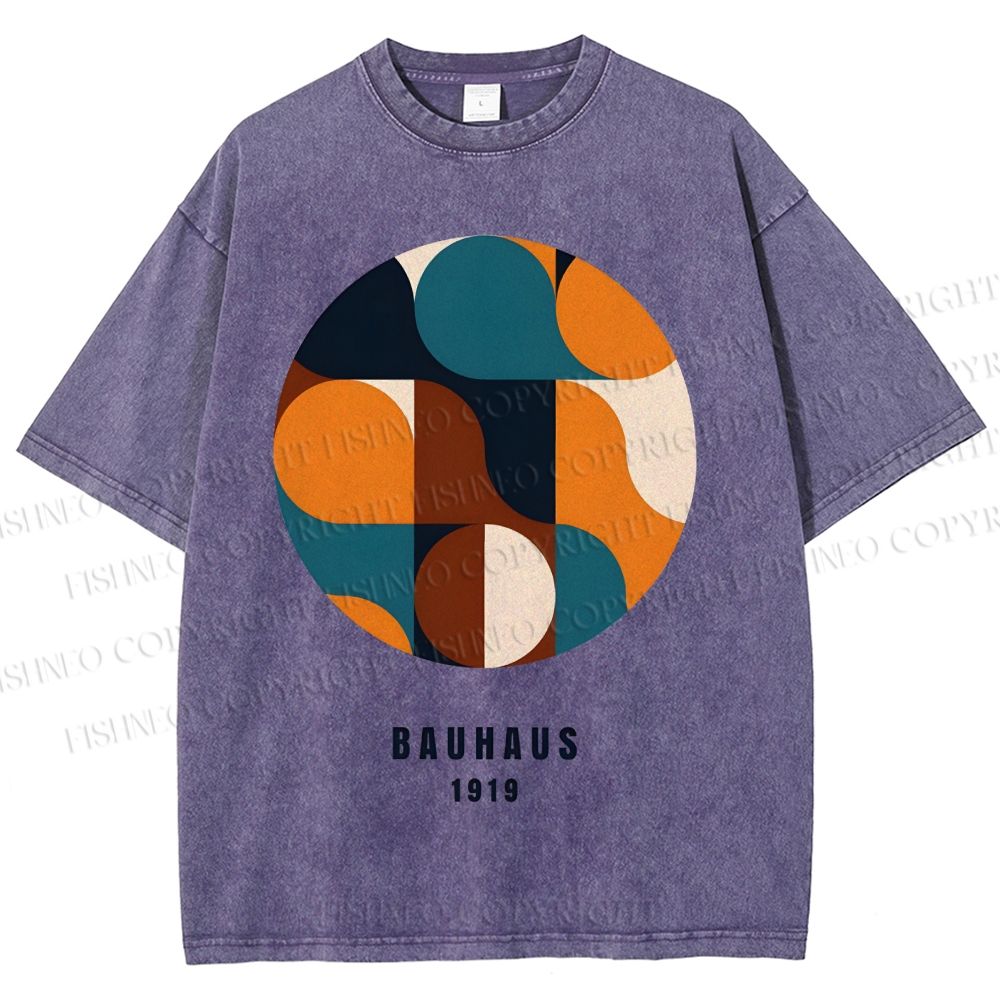 Unisex Bauhaus Geometric Color Blocks Printed Washed Tee