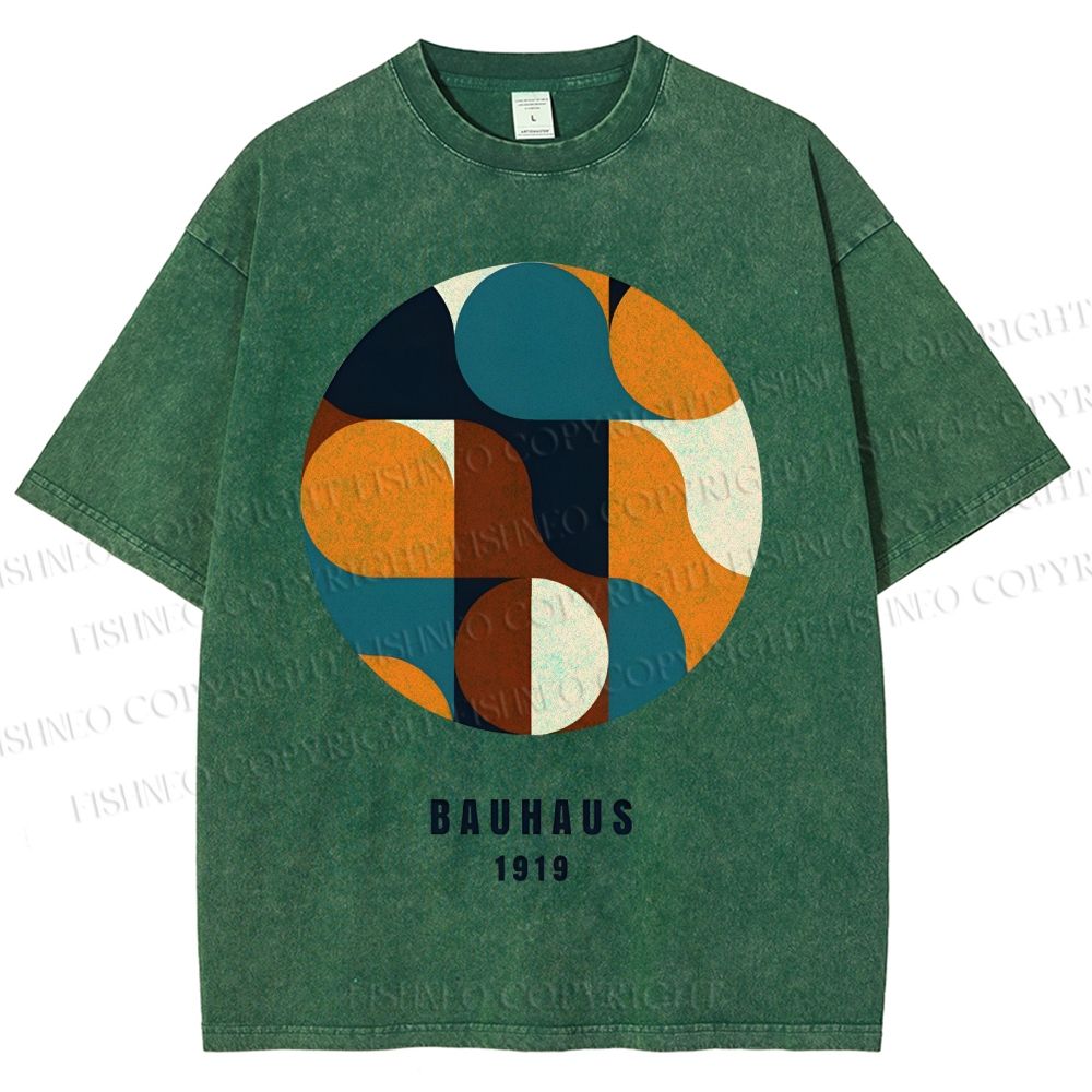 Unisex Bauhaus Geometric Color Blocks Printed Washed Tee