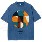 Unisex Bauhaus Geometric Color Blocks Printed Washed Tee