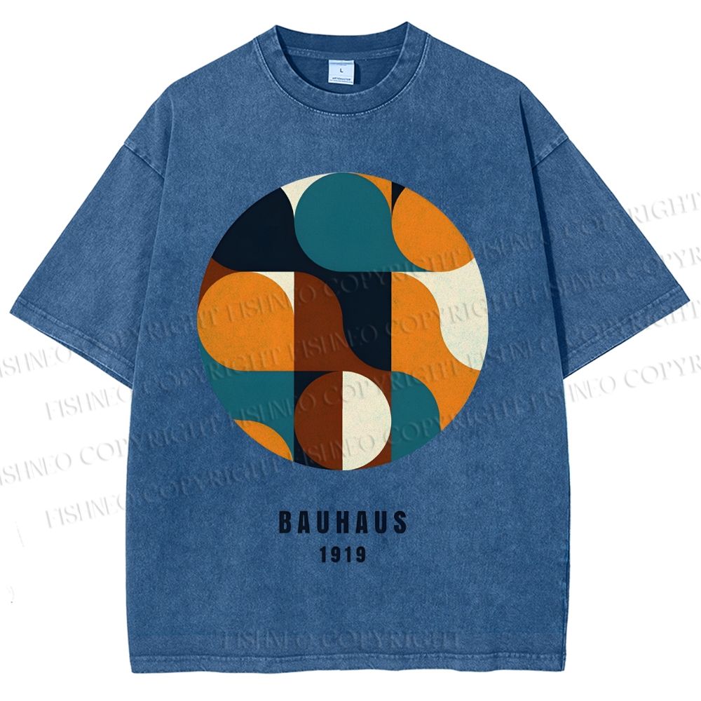 Unisex Bauhaus Geometric Color Blocks Printed Washed Tee