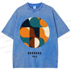 Unisex Bauhaus Geometric Color Blocks Printed Washed Tee