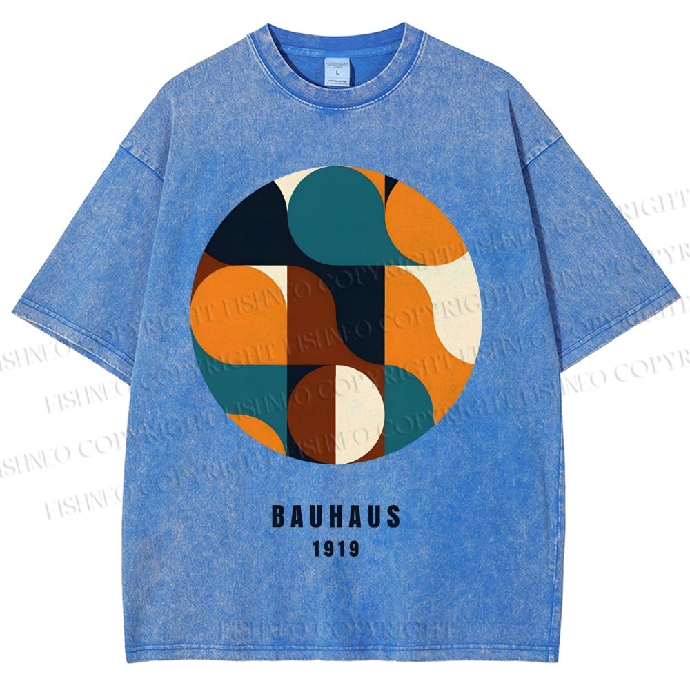 Unisex Bauhaus Geometric Color Blocks Printed Washed Tee