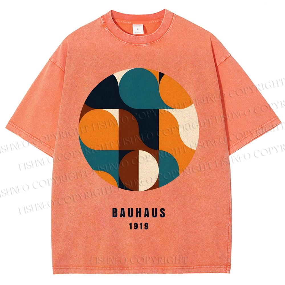 Unisex Bauhaus Geometric Color Blocks Printed Washed Tee