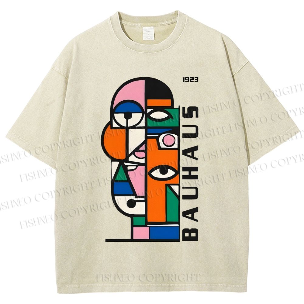 Unisex Bauhaus geometric Eyes Printed Washed Tee