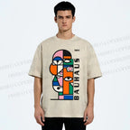 Unisex Bauhaus geometric Eyes Printed Washed Tee