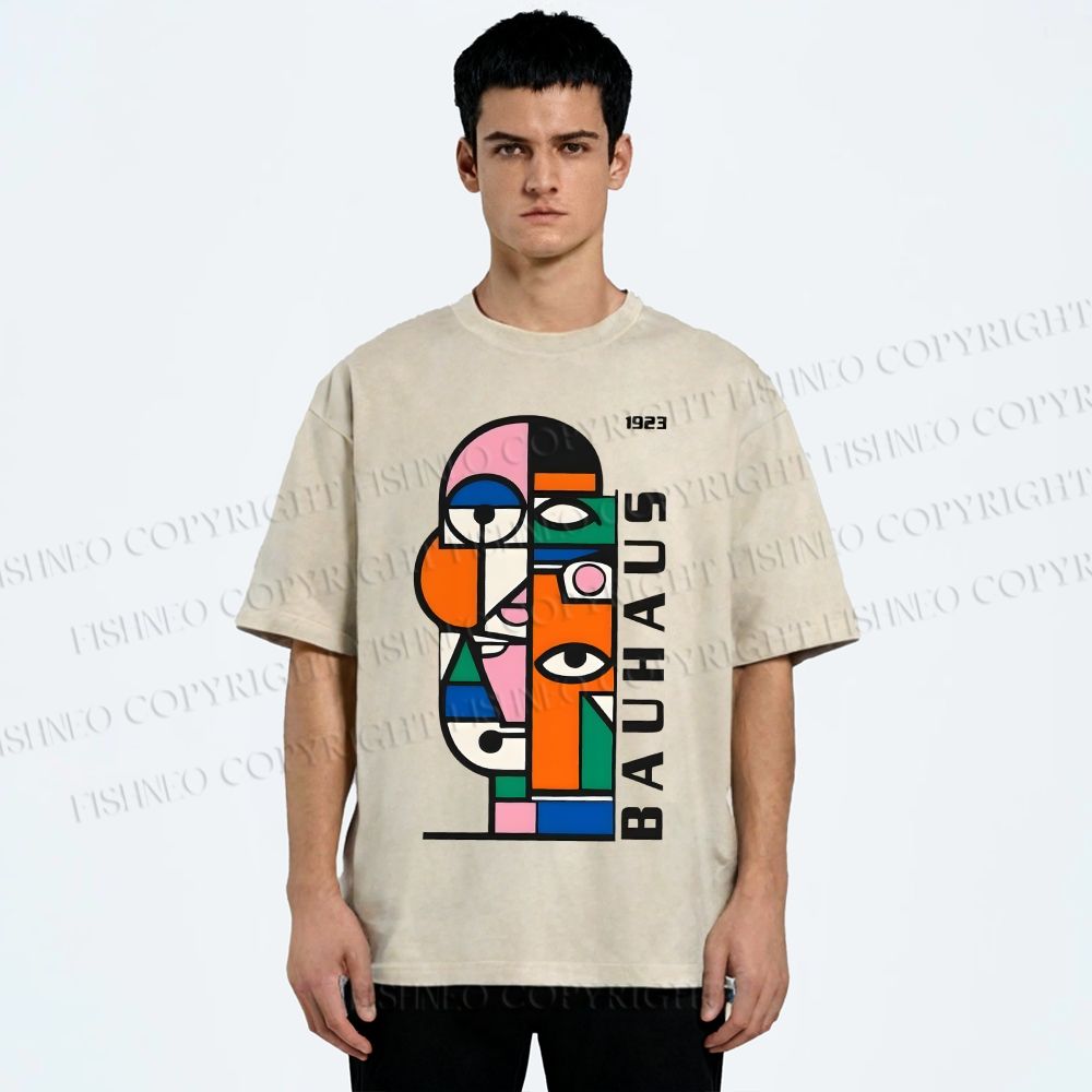 Unisex Bauhaus geometric Eyes Printed Washed Tee