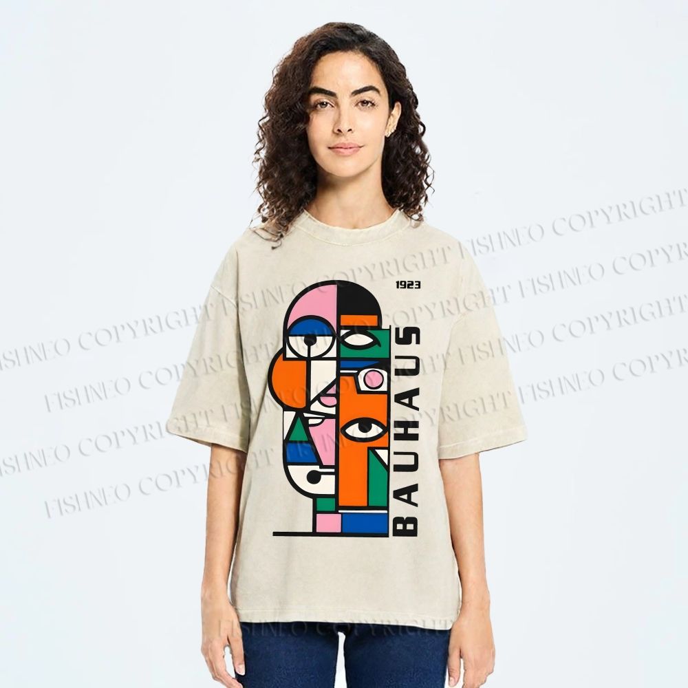 Unisex Bauhaus geometric Eyes Printed Washed Tee