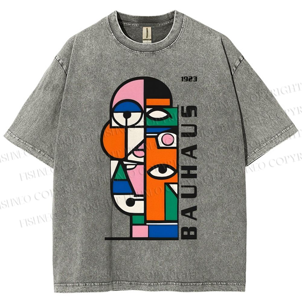 Unisex Bauhaus geometric Eyes Printed Washed Tee