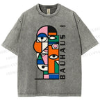 Unisex Bauhaus geometric Eyes Printed Washed Tee