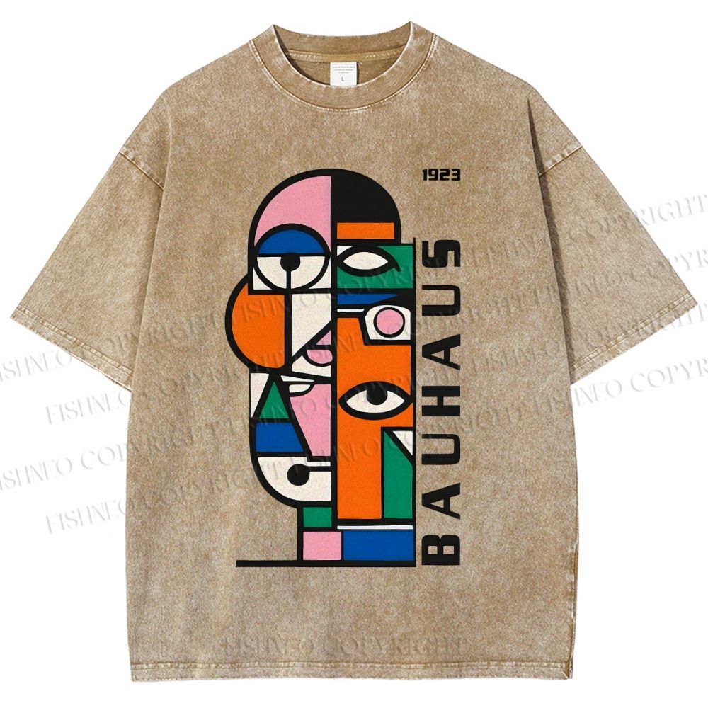 Unisex Bauhaus geometric Eyes Printed Washed Tee