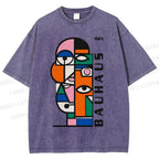 Unisex Bauhaus geometric Eyes Printed Washed Tee