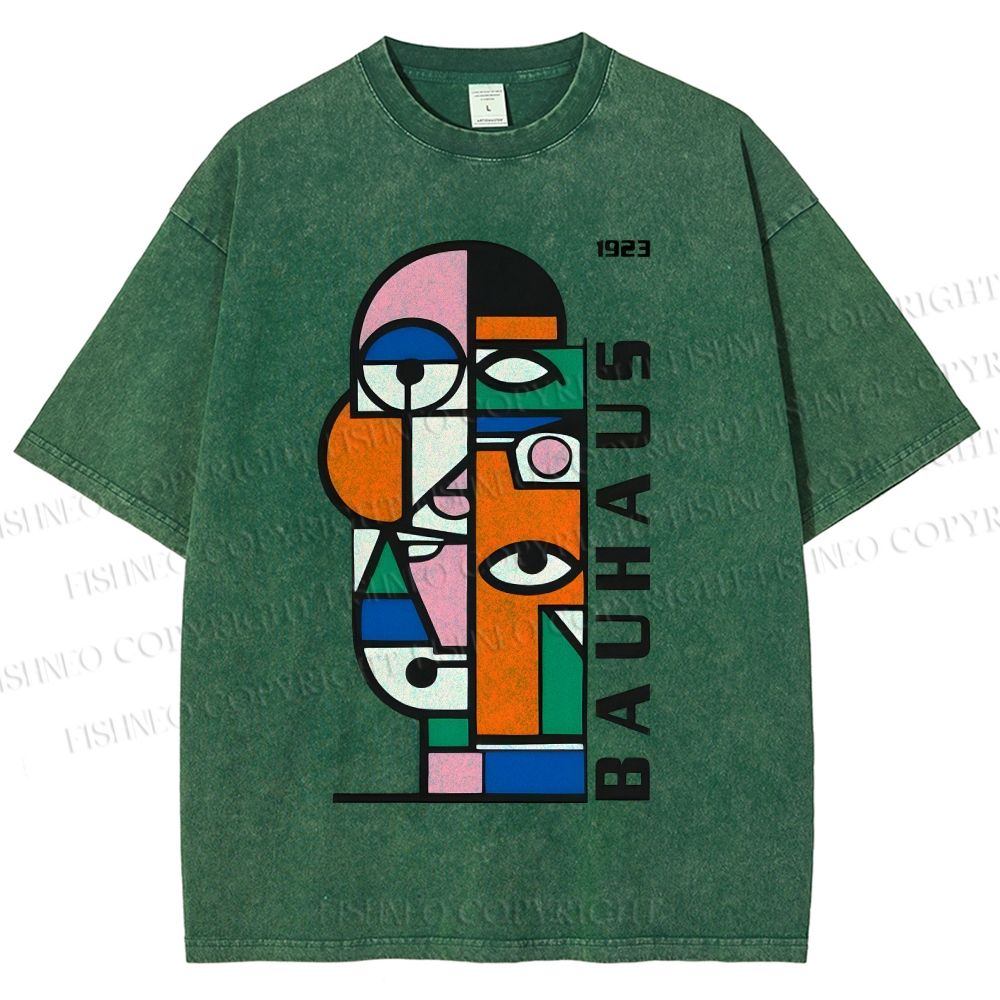 Unisex Bauhaus geometric Eyes Printed Washed Tee