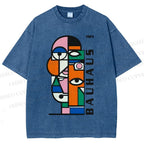 Unisex Bauhaus geometric Eyes Printed Washed Tee