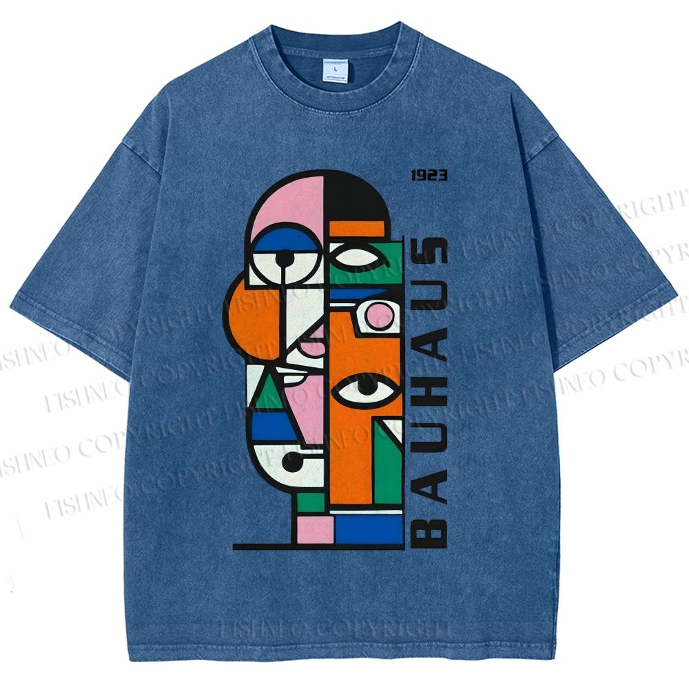 Unisex Bauhaus geometric Eyes Printed Washed Tee