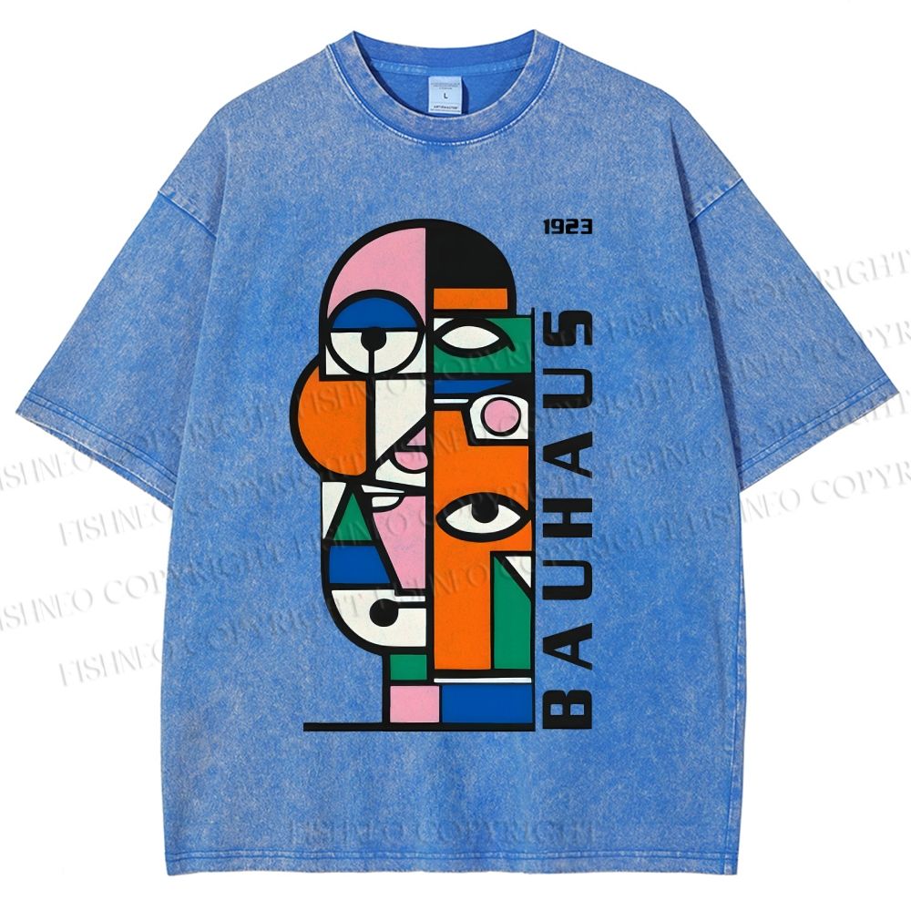 Unisex Bauhaus geometric Eyes Printed Washed Tee
