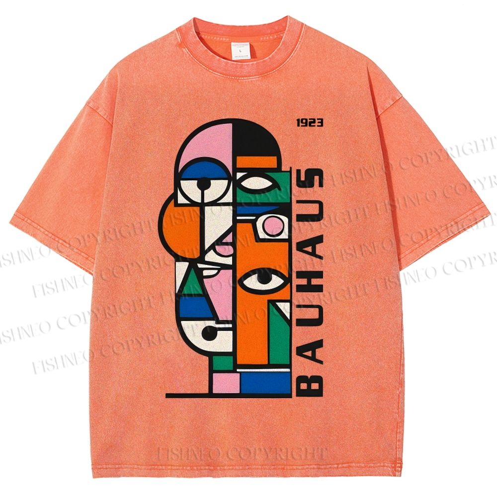 Unisex Bauhaus geometric Eyes Printed Washed Tee