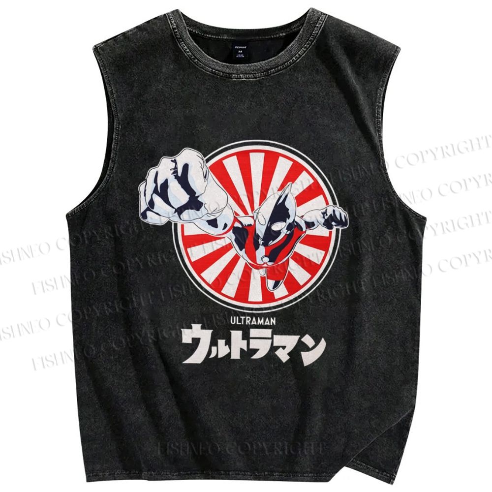 Unisex Ultraman Printed Washed Tank Top