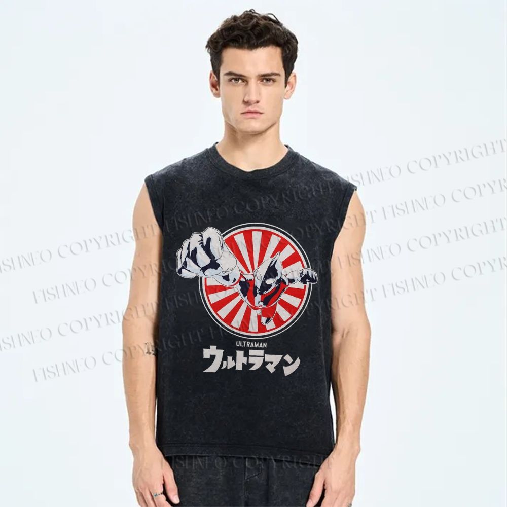 Unisex Ultraman Printed Washed Tank Top