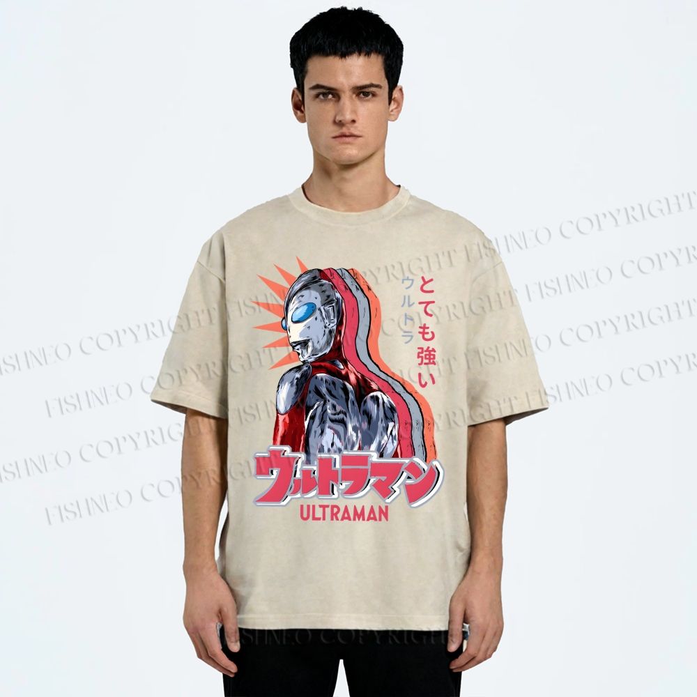 Unisex Ultraman Printed Washed Tee