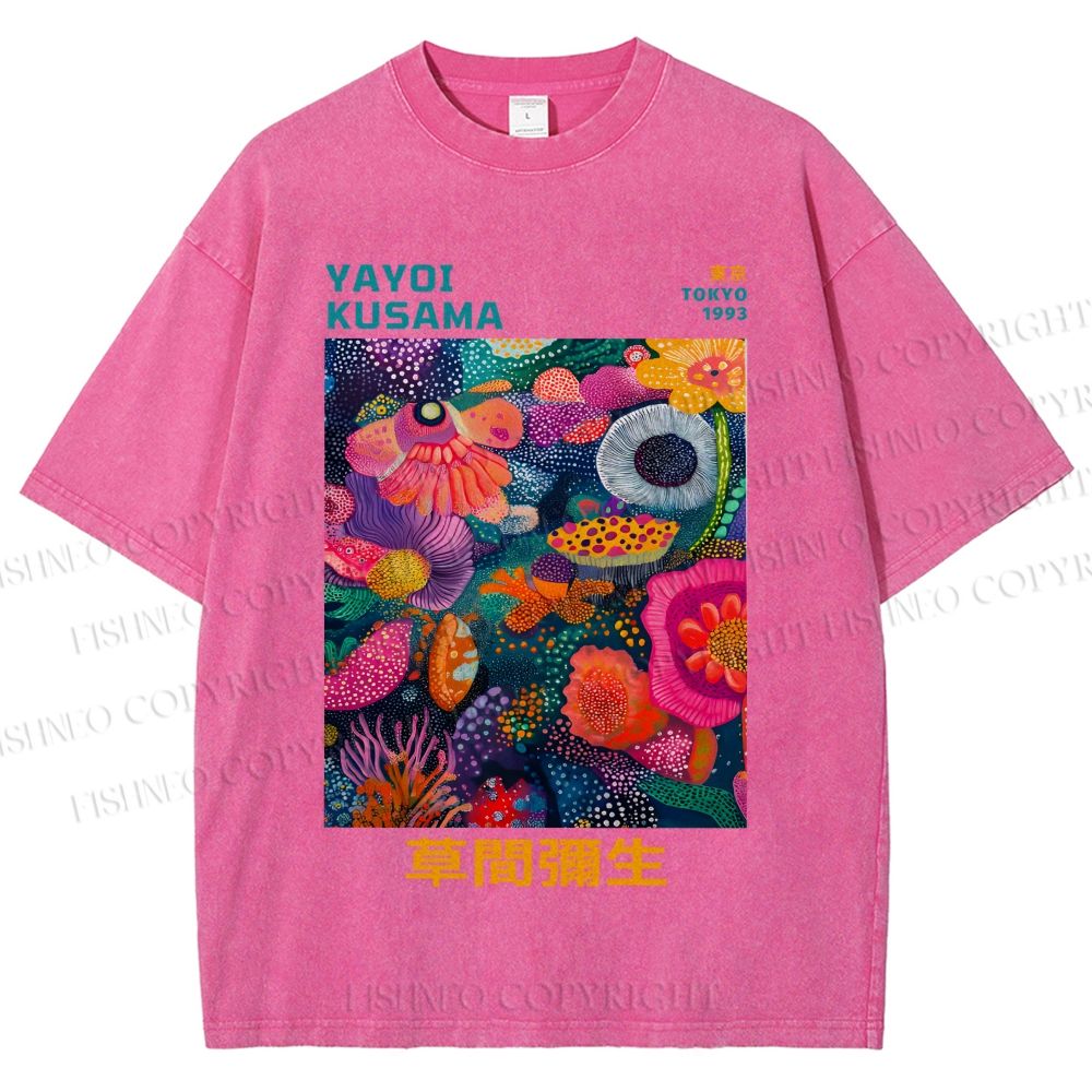 Unisex Japanese Yayoi Kusama Flowers Printed Washed Tee