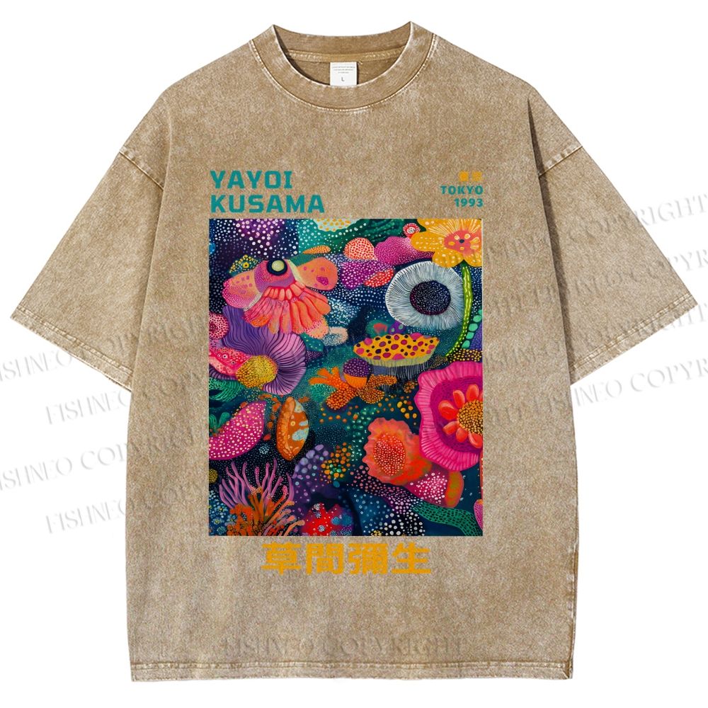 Unisex Japanese Yayoi Kusama Flowers Printed Washed Tee