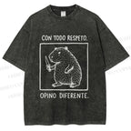 Unisex With All Due Respect Capybara Disagree With Knife Printed Washed Tee