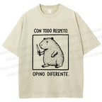 Unisex With All Due Respect Capybara Disagree With Knife Printed Washed Tee