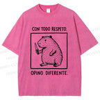 Unisex With All Due Respect Capybara Disagree With Knife Printed Washed Tee