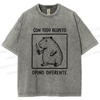 Unisex With All Due Respect Capybara Disagree With Knife Printed Washed Tee