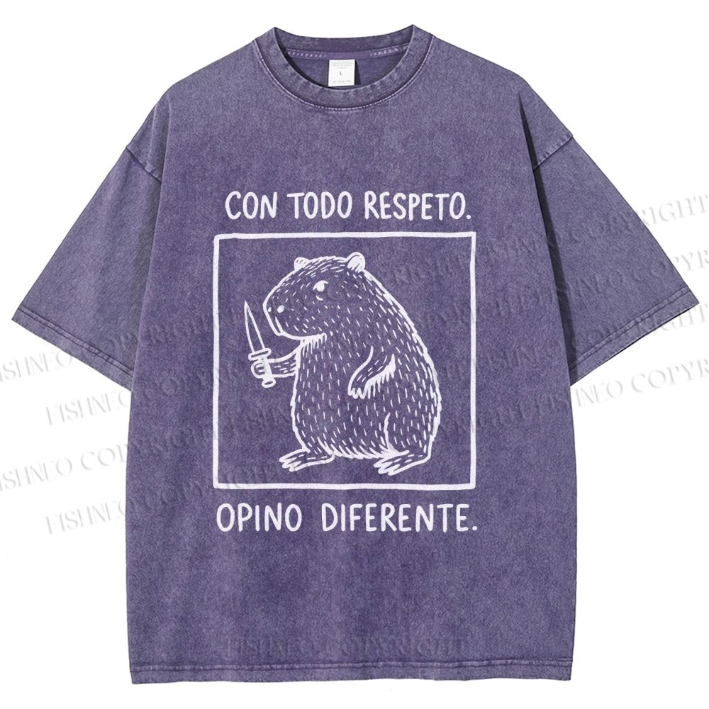 Unisex With All Due Respect Capybara Disagree With Knife Printed Washed Tee