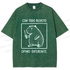 Unisex With All Due Respect Capybara Disagree With Knife Printed Washed Tee