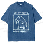 Unisex With All Due Respect Capybara Disagree With Knife Printed Washed Tee