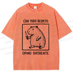 Unisex With All Due Respect Capybara Disagree With Knife Printed Washed Tee