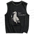 Unisex Funny Pigeon Holding Knife Any Problems Printed Washed Tank Top