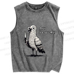 Unisex Funny Pigeon Holding Knife Any Problems Printed Washed Tank Top