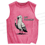 Unisex Funny Pigeon Holding Knife Any Problems Printed Washed Tank Top