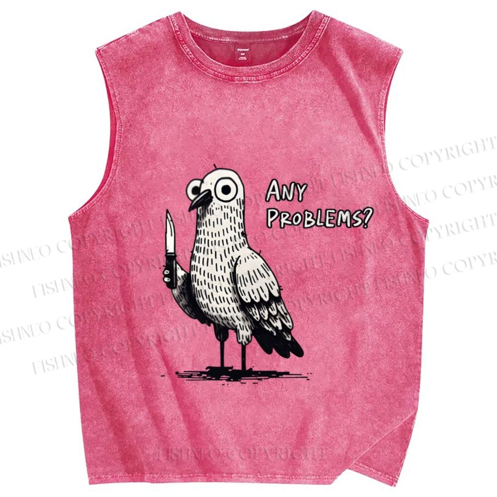 Unisex Funny Pigeon Holding Knife Any Problems Printed Washed Tank Top