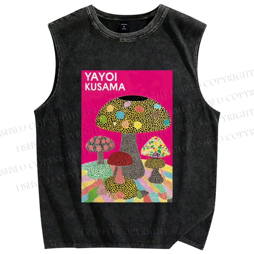 Unisex Yayoi Kusama Mushroom Printed Washed Tank Top