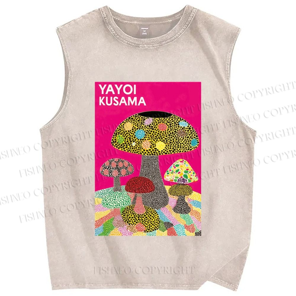 Unisex Yayoi Kusama Mushroom Printed Washed Tank Top