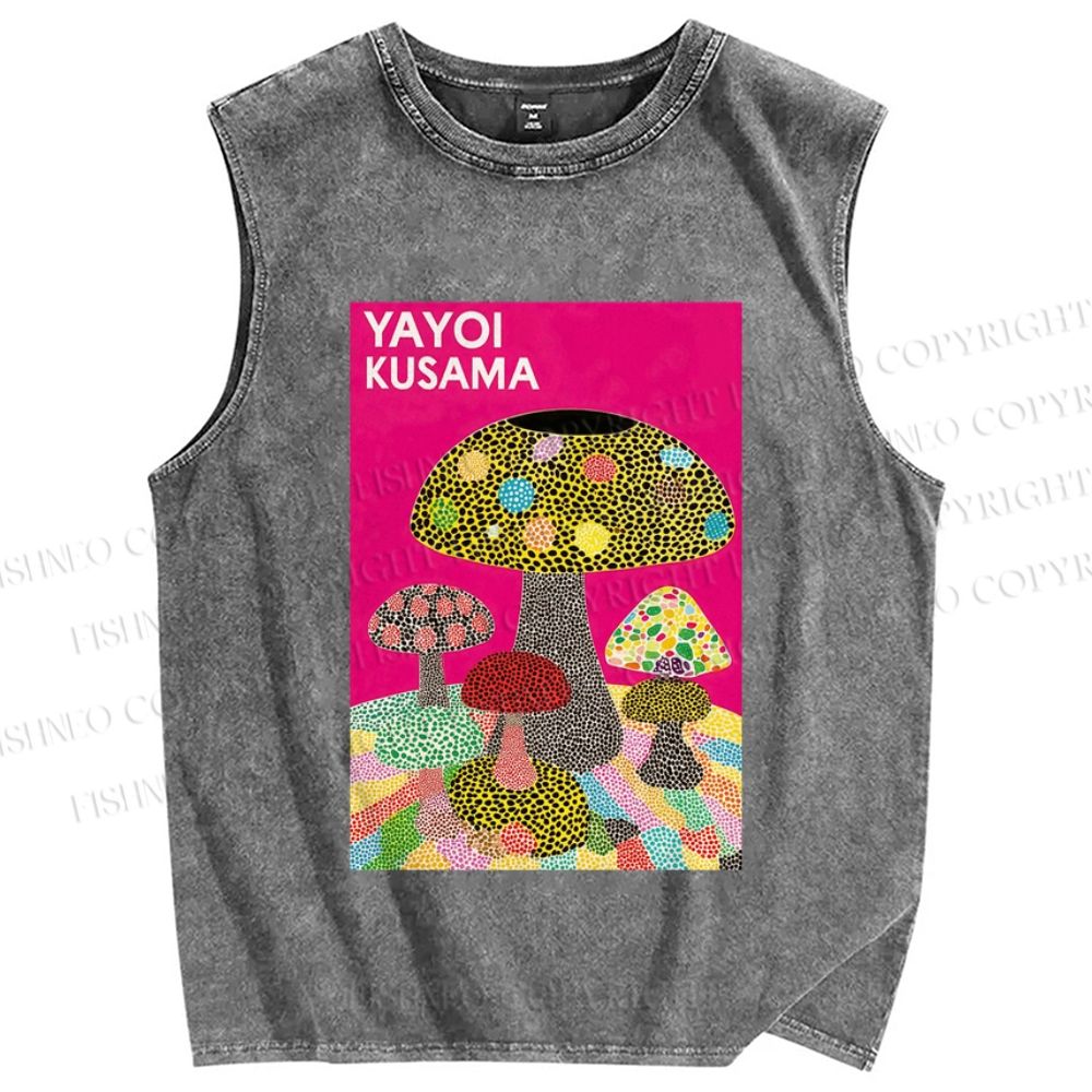 Unisex Yayoi Kusama Mushroom Printed Washed Tank Top