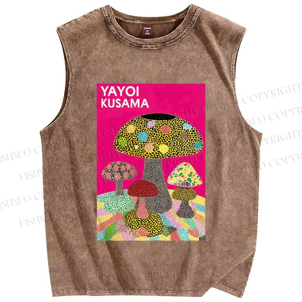 Unisex Yayoi Kusama Mushroom Printed Washed Tank Top