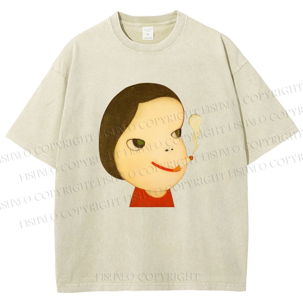 Unisex Yoshitomo Nara Smoking Girl Printed Washed Tee