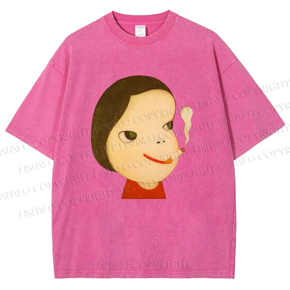 Unisex Yoshitomo Nara Smoking Girl Printed Washed Tee