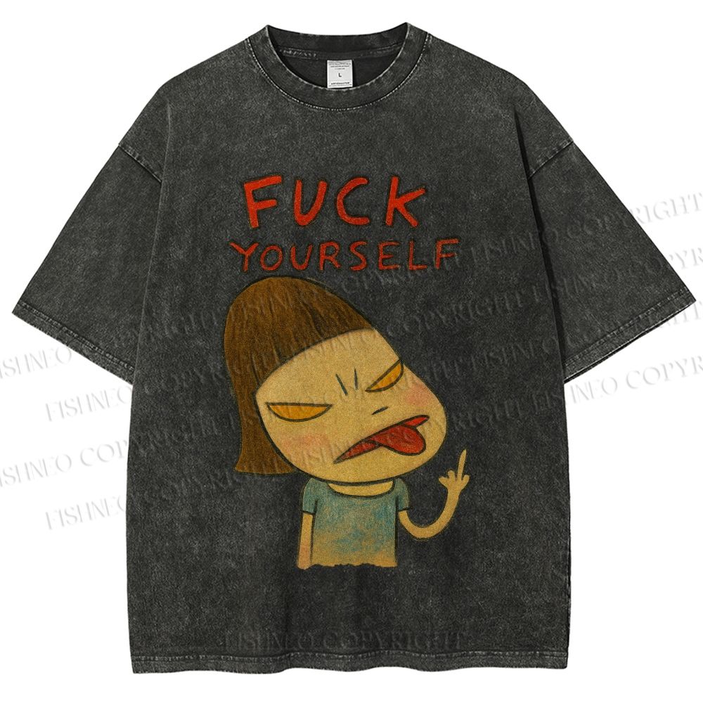 Unisex Yoshitomo Nara Fuck Yourself Printed Washed Tee