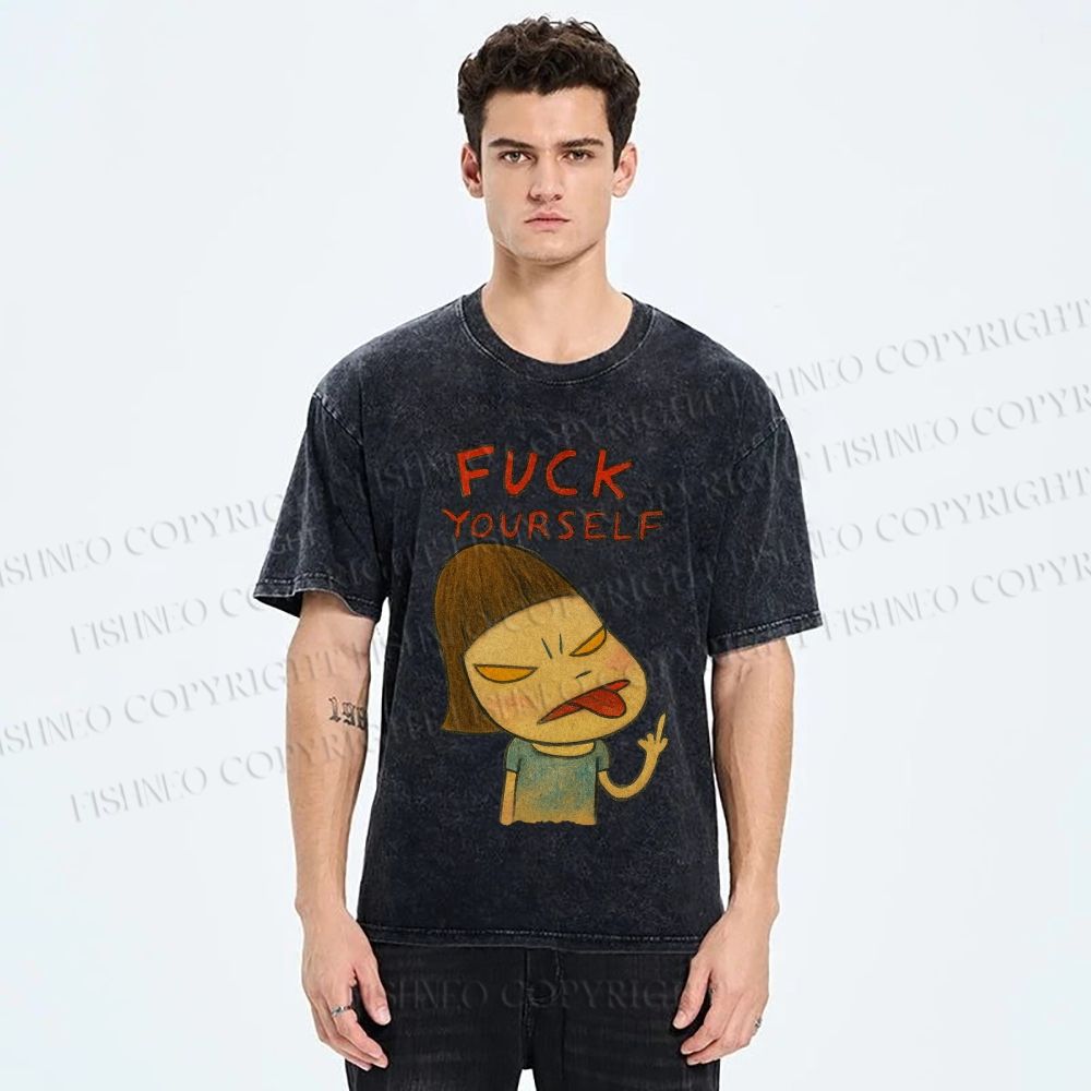 Unisex Yoshitomo Nara Fuck Yourself Printed Washed Tee
