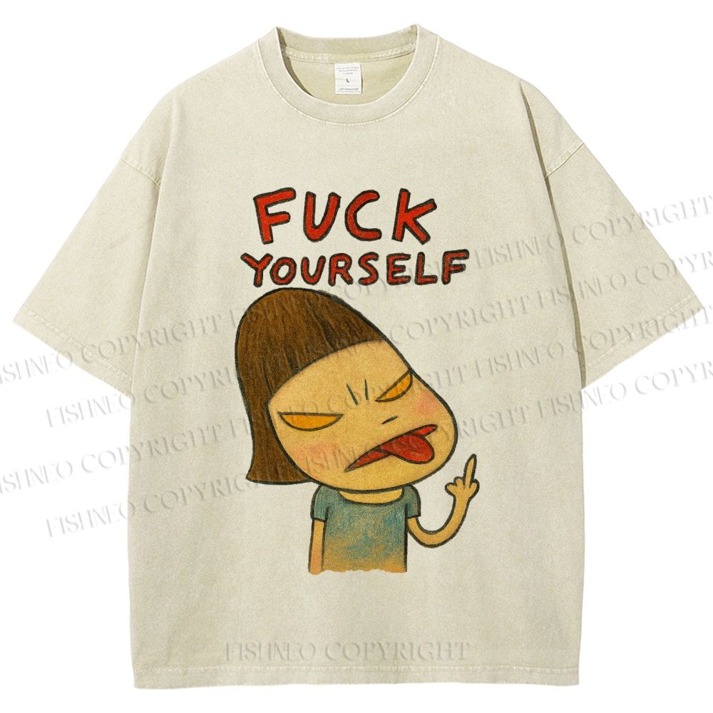 Unisex Yoshitomo Nara Fuck Yourself Printed Washed Tee